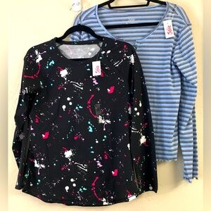 Justice Long Sleeve T-shirt Bundle Size 18/20 Black Blue Stripe Stretch NEW